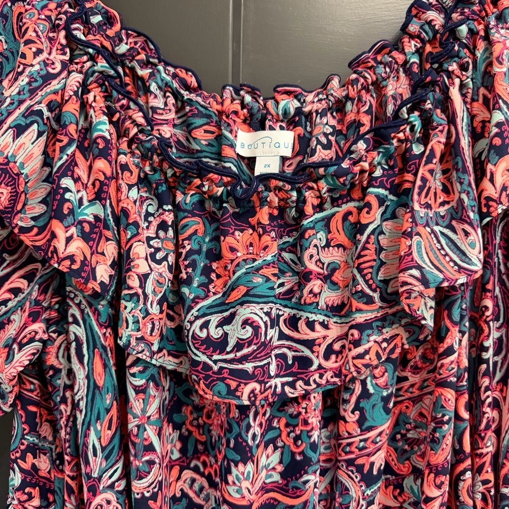 💐 Vibrant Paisley Maxi Dress with Ruffled Short Sleeves – Size 2X (Boutique) - Picture 2 of 6